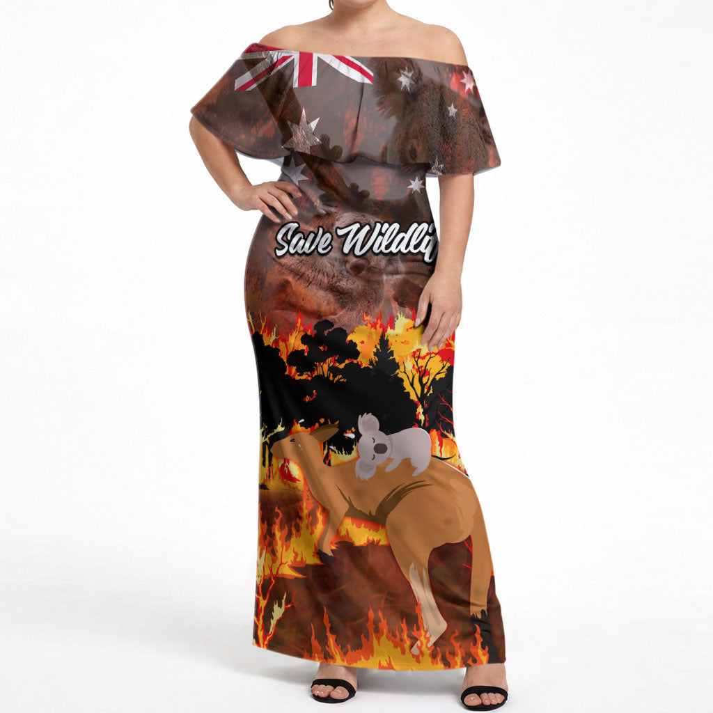 Personalised Save Wildlife Australia Off Shoulder Maxi Dress Australia Bushfire Recovery Wildlife Support