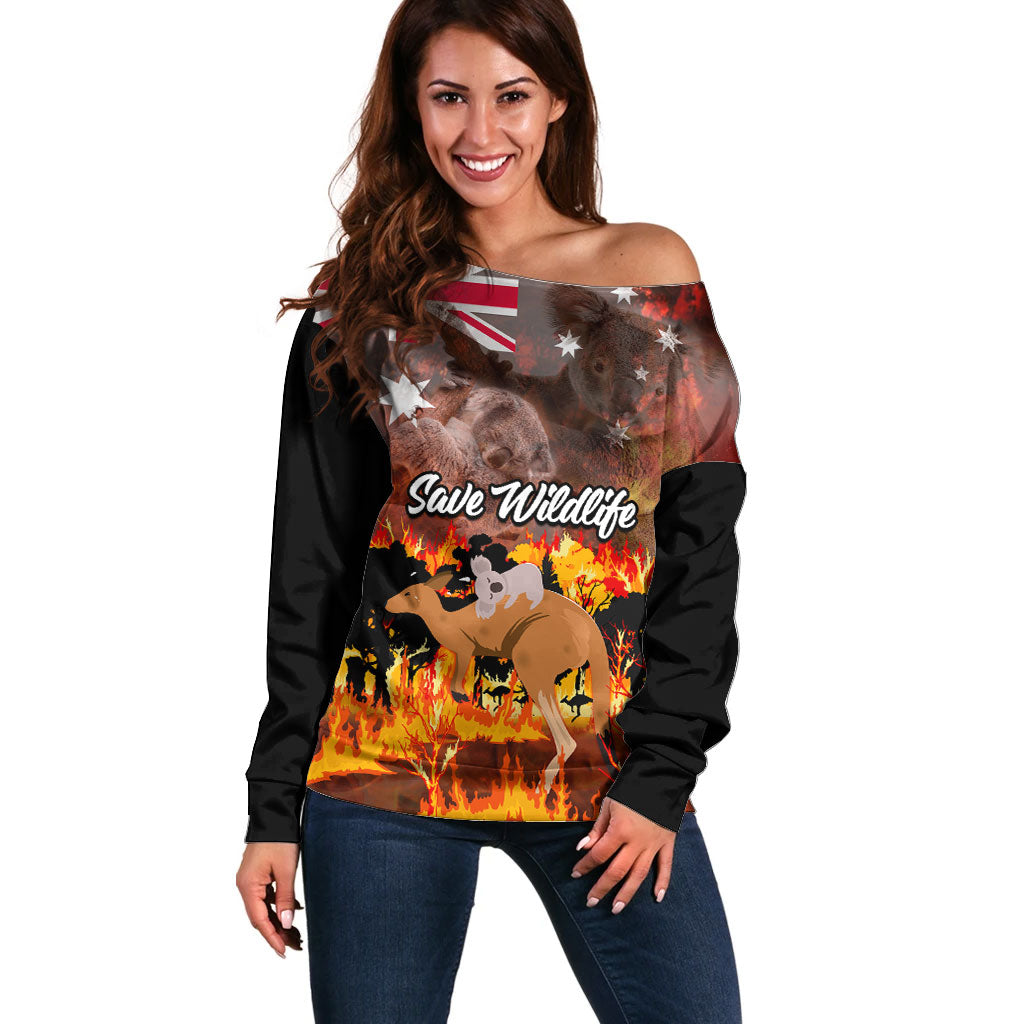 Personalised Save Wildlife Australia Off Shoulder Sweater Australia Bushfire Recovery Wildlife Support