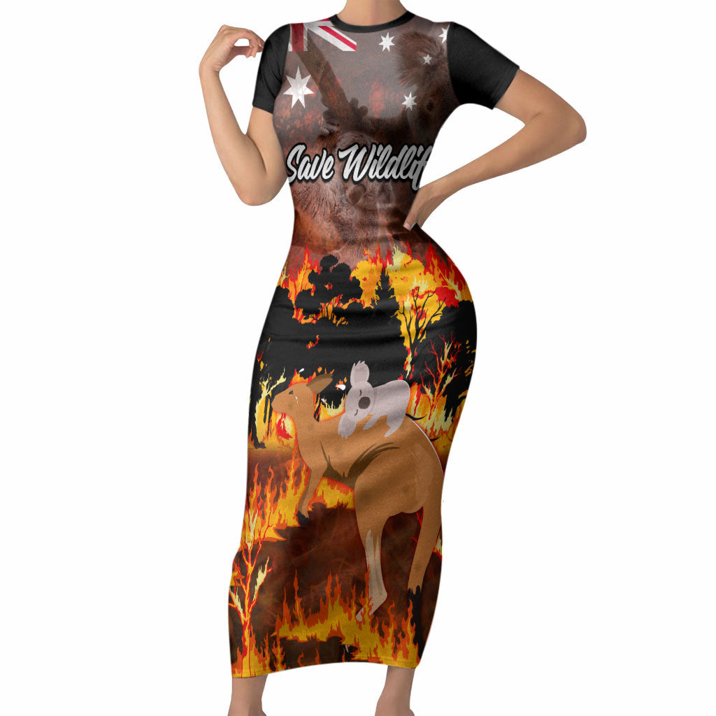 Personalised Save Wildlife Australia Short Sleeve Bodycon Dress Australia Bushfire Recovery Wildlife Support