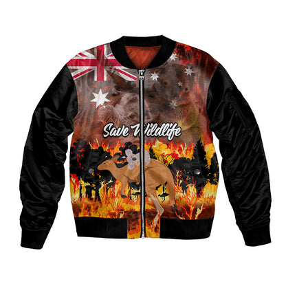Personalised Save Wildlife Australia Sleeve Zip Bomber Jacket Australia Bushfire Recovery Wildlife Support