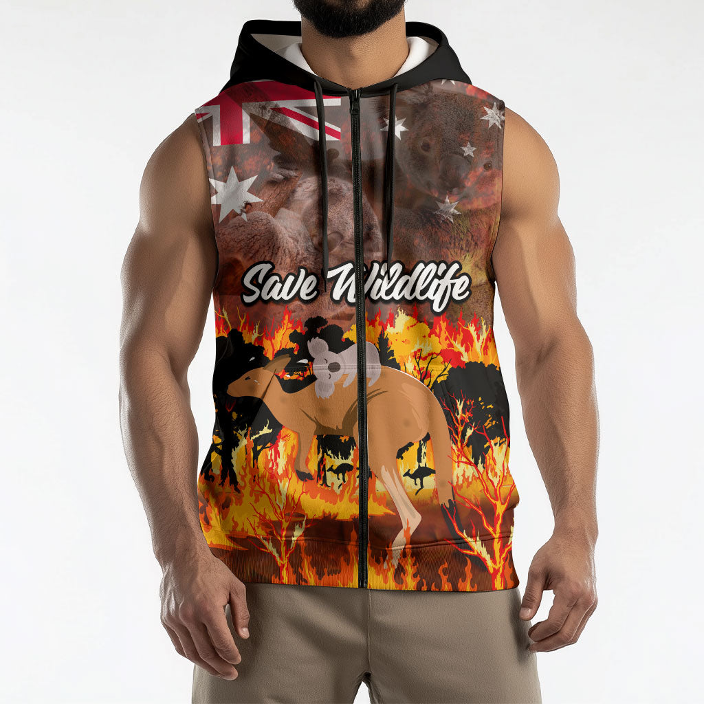 Personalised Save Wildlife Australia Sleeveless Zip Hoodie Australia Bushfire Recovery Wildlife Support