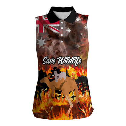 Personalised Save Wildlife Australia Women Sleeveless Polo Shirt Australia Bushfire Recovery Wildlife Support