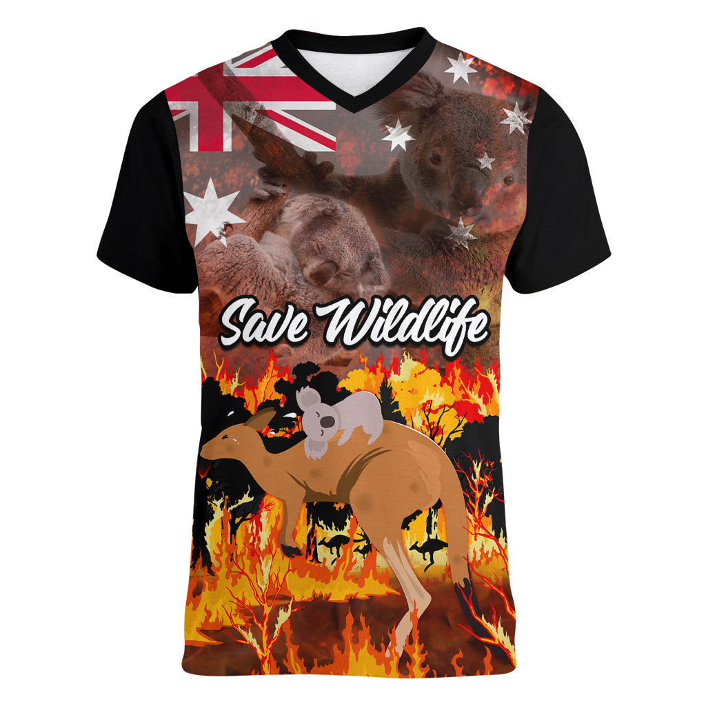 Personalised Save Wildlife Australia Women V-Neck T-Shirt Australia Bushfire Recovery Wildlife Support