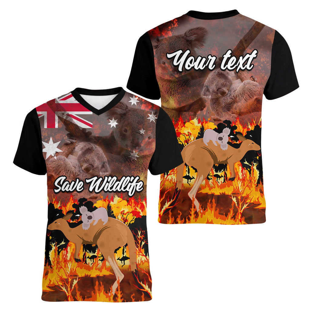 Personalised Save Wildlife Australia Women V-Neck T-Shirt Australia Bushfire Recovery Wildlife Support