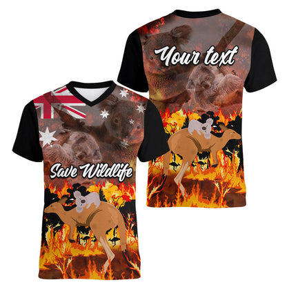Personalised Save Wildlife Australia Women V-Neck T-Shirt Australia Bushfire Recovery Wildlife Support