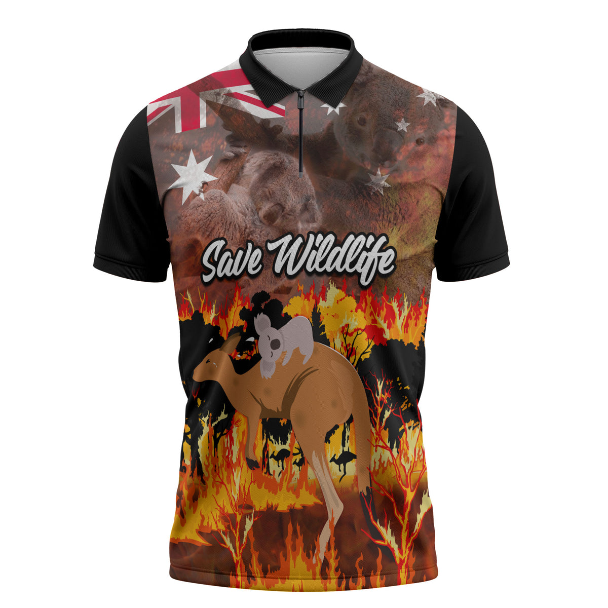 Personalised Save Wildlife Australia Zipper Polo Shirt Australia Bushfire Recovery Wildlife Support
