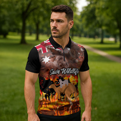 Personalised Save Wildlife Australia Zipper Polo Shirt Australia Bushfire Recovery Wildlife Support