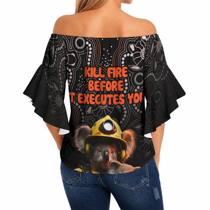 Paws For Australia Off Shoulder Wrap Waist Top Bushfire Wildlife Support Indigenous Aboriginal