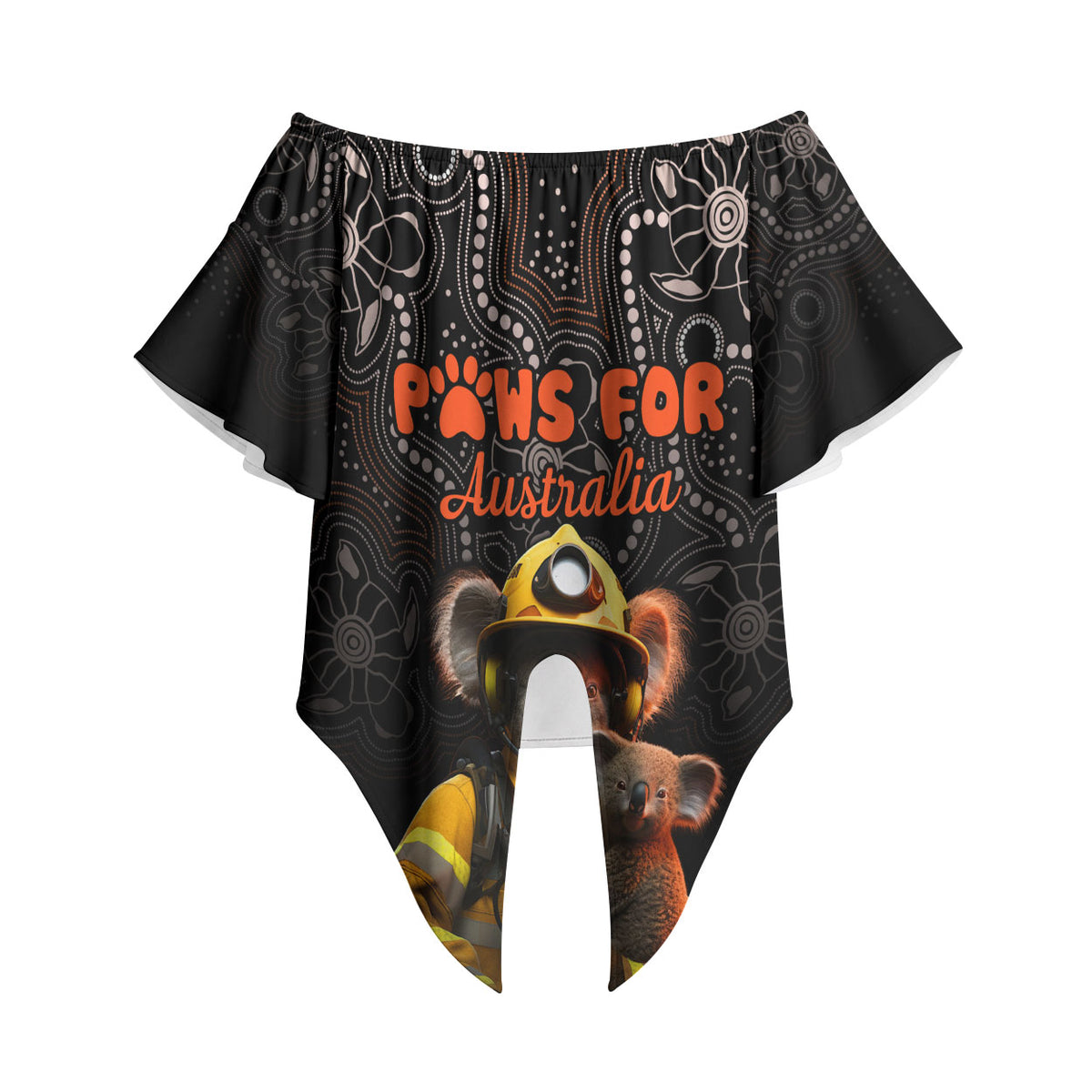 Paws For Australia Off Shoulder Wrap Waist Top Bushfire Wildlife Support Indigenous Aboriginal