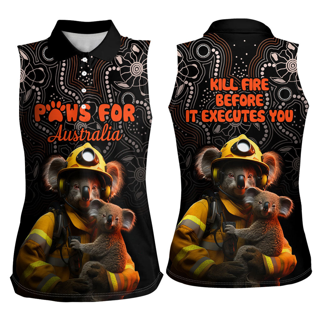 Paws For Australia Women Sleeveless Polo Shirt Bushfire Wildlife Support Indigenous Aboriginal