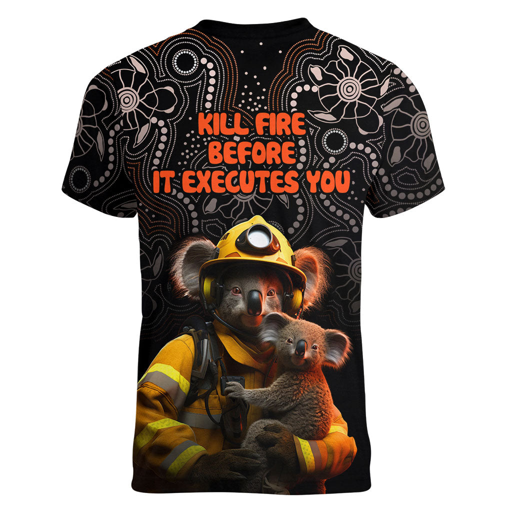 Paws For Australia Women V-Neck T-Shirt Bushfire Wildlife Support Indigenous Aboriginal