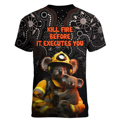 Paws For Australia Women V-Neck T-Shirt Bushfire Wildlife Support Indigenous Aboriginal