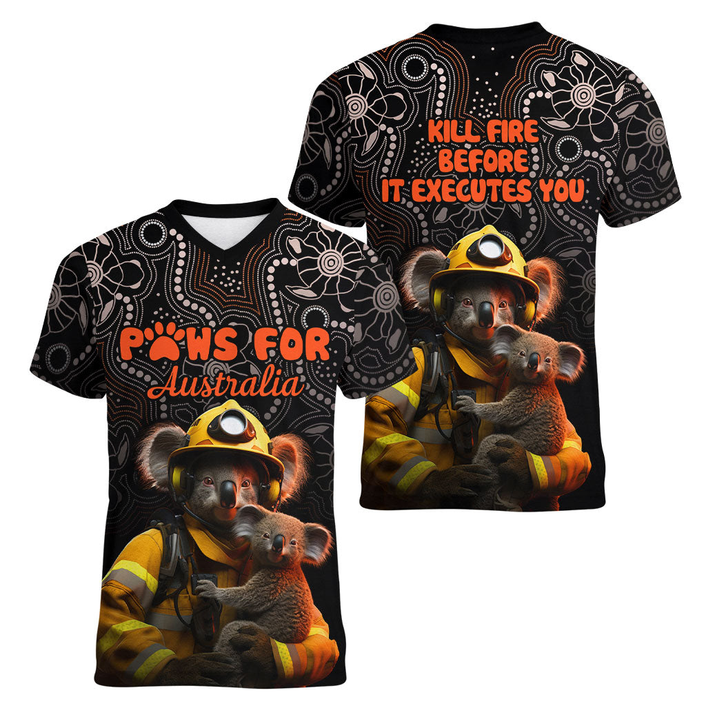 Paws For Australia Women V-Neck T-Shirt Bushfire Wildlife Support Indigenous Aboriginal