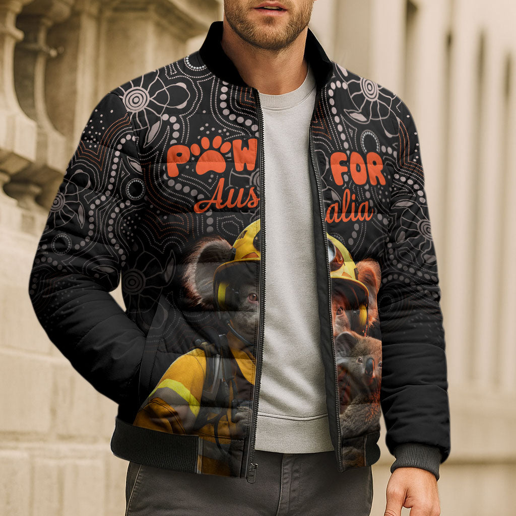 Personalised Paws For Australia Bomber Puffer Jacket Bushfire Wildlife Support Indigenous Aboriginal