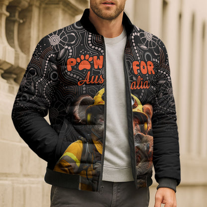 Personalised Paws For Australia Bomber Puffer Jacket Bushfire Wildlife Support Indigenous Aboriginal
