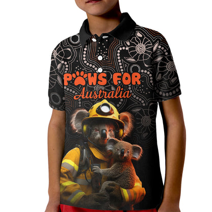 Personalised Paws For Australia Kid Polo Shirt Bushfire Wildlife Support Indigenous Aboriginal