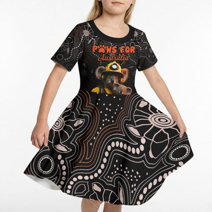 Personalised Paws For Australia Kid Short Sleeve Dress Bushfire Wildlife Support Indigenous Aboriginal