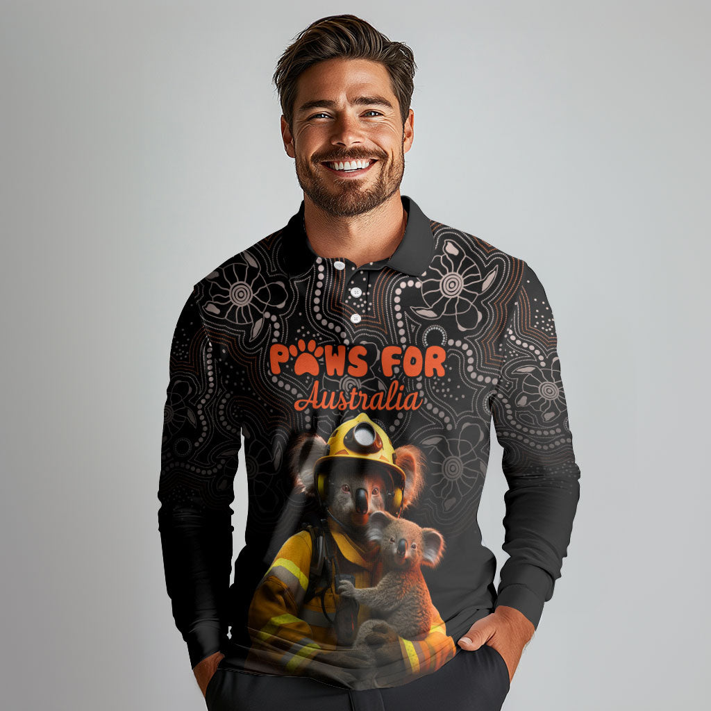 Personalised Paws For Australia Long Sleeve Polo Shirt Bushfire Wildlife Support Indigenous Aboriginal