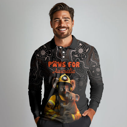 Personalised Paws For Australia Long Sleeve Polo Shirt Bushfire Wildlife Support Indigenous Aboriginal