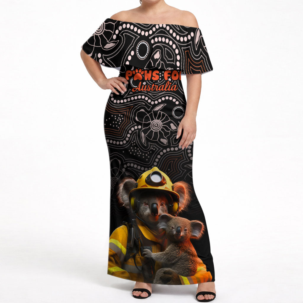 Personalised Paws For Australia Off Shoulder Maxi Dress Bushfire Wildlife Support Indigenous Aboriginal