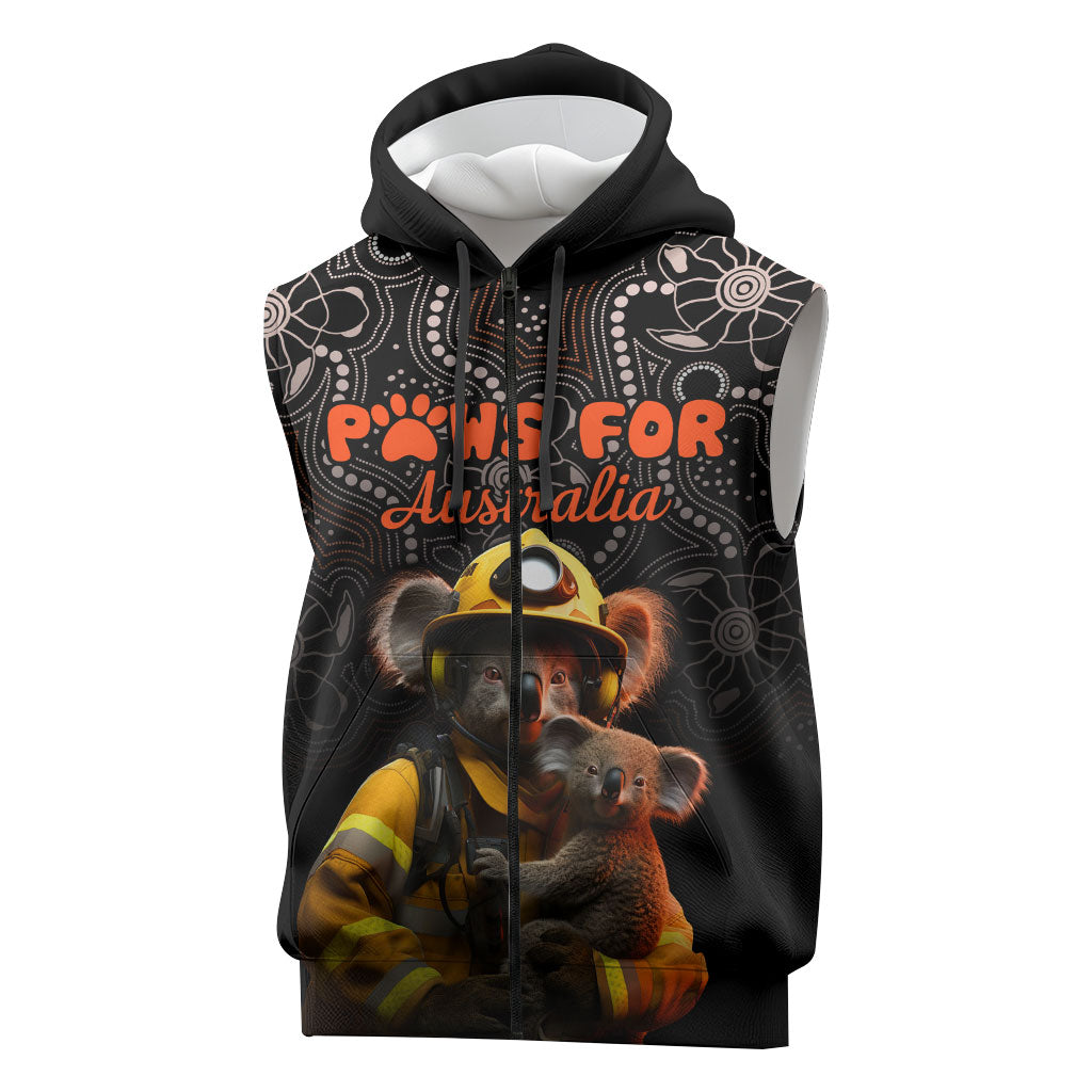 Personalised Paws For Australia Sleeveless Zip Hoodie Bushfire Wildlife Support Indigenous Aboriginal