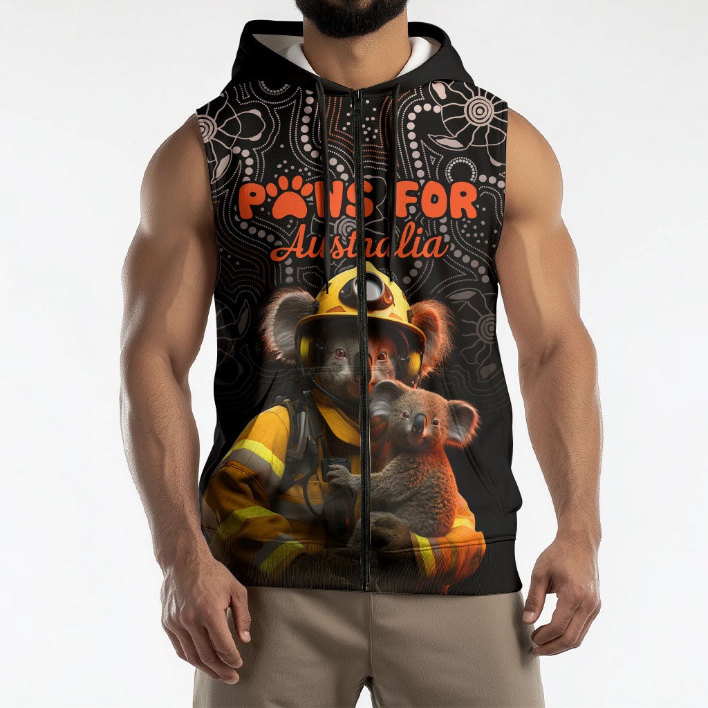 Personalised Paws For Australia Sleeveless Zip Hoodie Bushfire Wildlife Support Indigenous Aboriginal