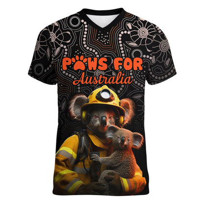 Personalised Paws For Australia Women V-Neck T-Shirt Bushfire Wildlife Support Indigenous Aboriginal