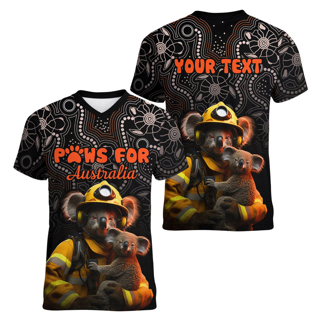 Personalised Paws For Australia Women V-Neck T-Shirt Bushfire Wildlife Support Indigenous Aboriginal