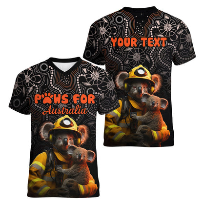 Personalised Paws For Australia Women V-Neck T-Shirt Bushfire Wildlife Support Indigenous Aboriginal