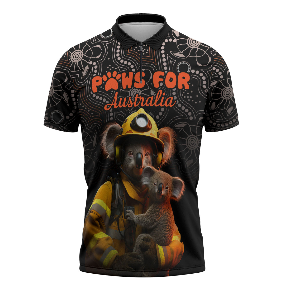 Personalised Paws For Australia Zipper Polo Shirt Bushfire Wildlife Support Indigenous Aboriginal