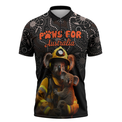 Personalised Paws For Australia Zipper Polo Shirt Bushfire Wildlife Support Indigenous Aboriginal