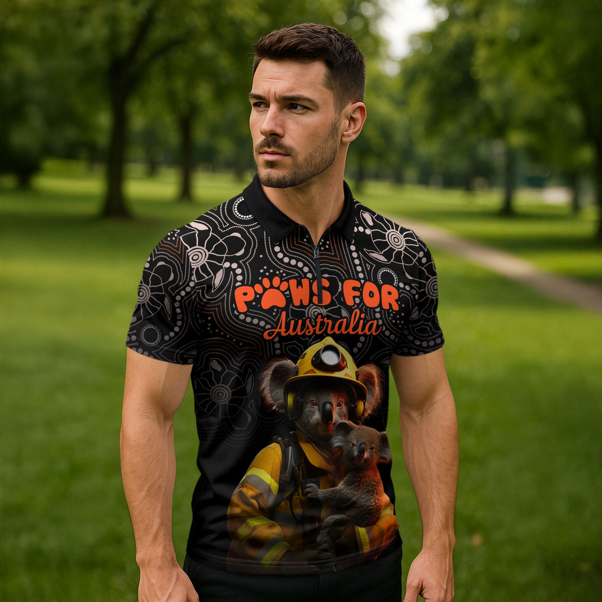 Personalised Paws For Australia Zipper Polo Shirt Bushfire Wildlife Support Indigenous Aboriginal