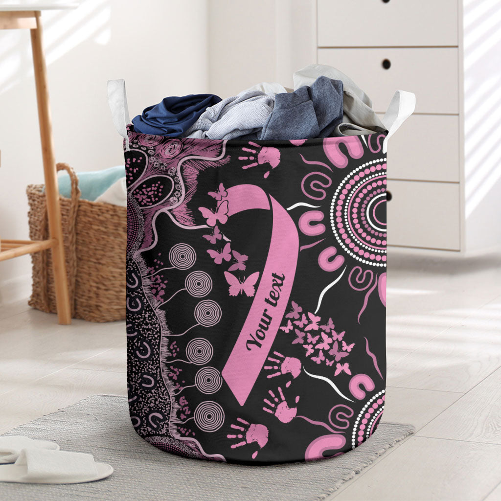 Personalised Aboriginal Pink Ribbons Laundry Basket Beautiful Butterflies Breast Cancer Support