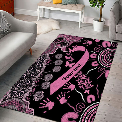 Personalised Aboriginal Pink Ribbons Area Rug Beautiful Butterflies Breast Cancer Support