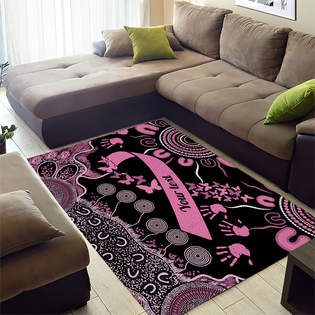 Personalised Aboriginal Pink Ribbons Area Rug Beautiful Butterflies Breast Cancer Support