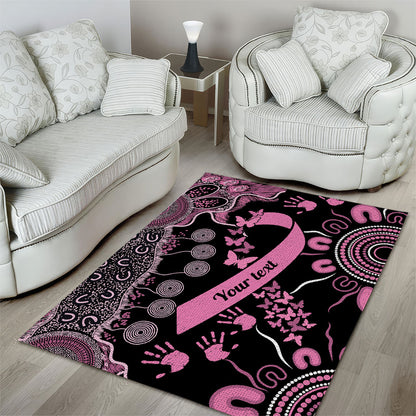 Personalised Aboriginal Pink Ribbons Area Rug Beautiful Butterflies Breast Cancer Support