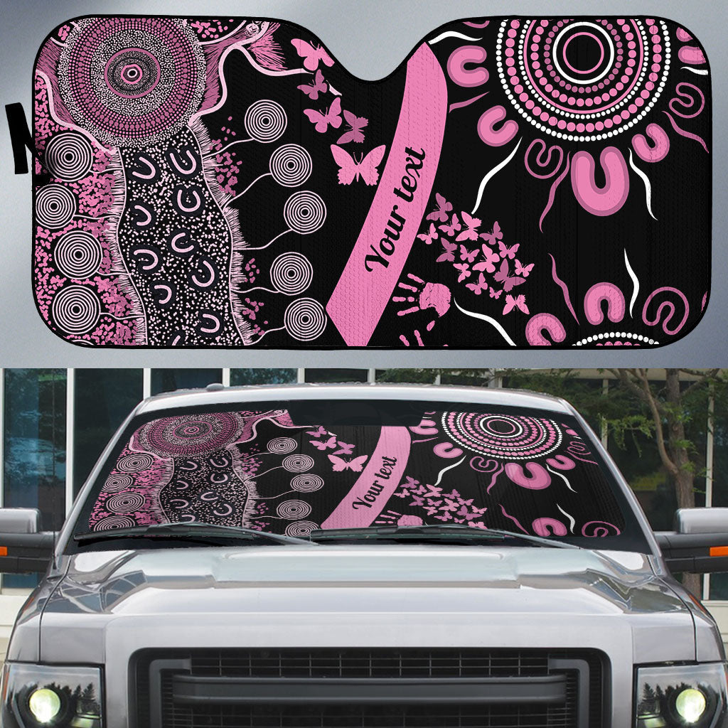 Personalised Aboriginal Pink Ribbons Auto Sun Shade Beautiful Butterflies Breast Cancer Support
