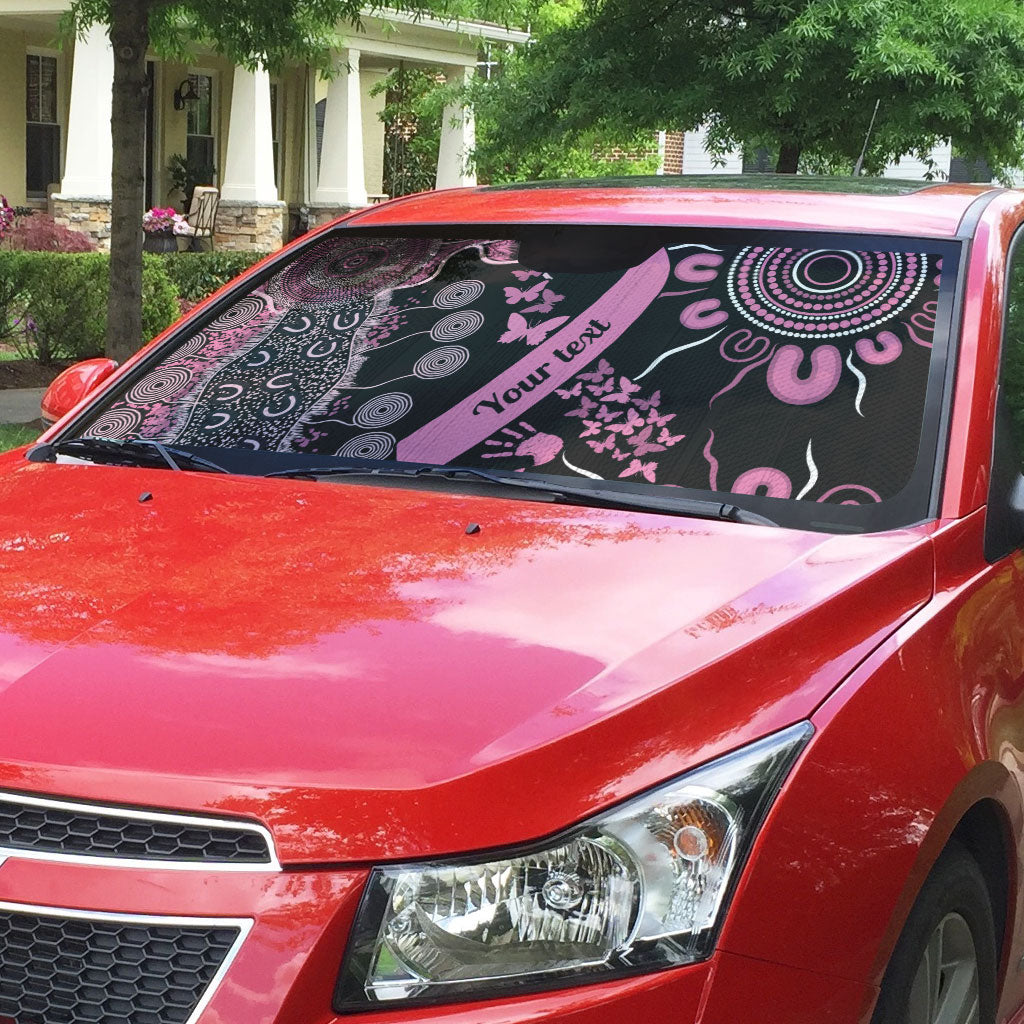 Personalised Aboriginal Pink Ribbons Auto Sun Shade Beautiful Butterflies Breast Cancer Support