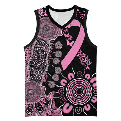 Personalised Aboriginal Pink Ribbons Basketball Jersey Beautiful Butterflies Breast Cancer Support