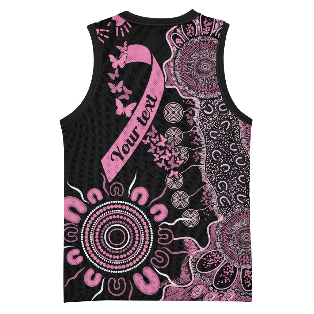 Personalised Aboriginal Pink Ribbons Basketball Jersey Beautiful Butterflies Breast Cancer Support