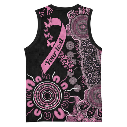 Personalised Aboriginal Pink Ribbons Basketball Jersey Beautiful Butterflies Breast Cancer Support