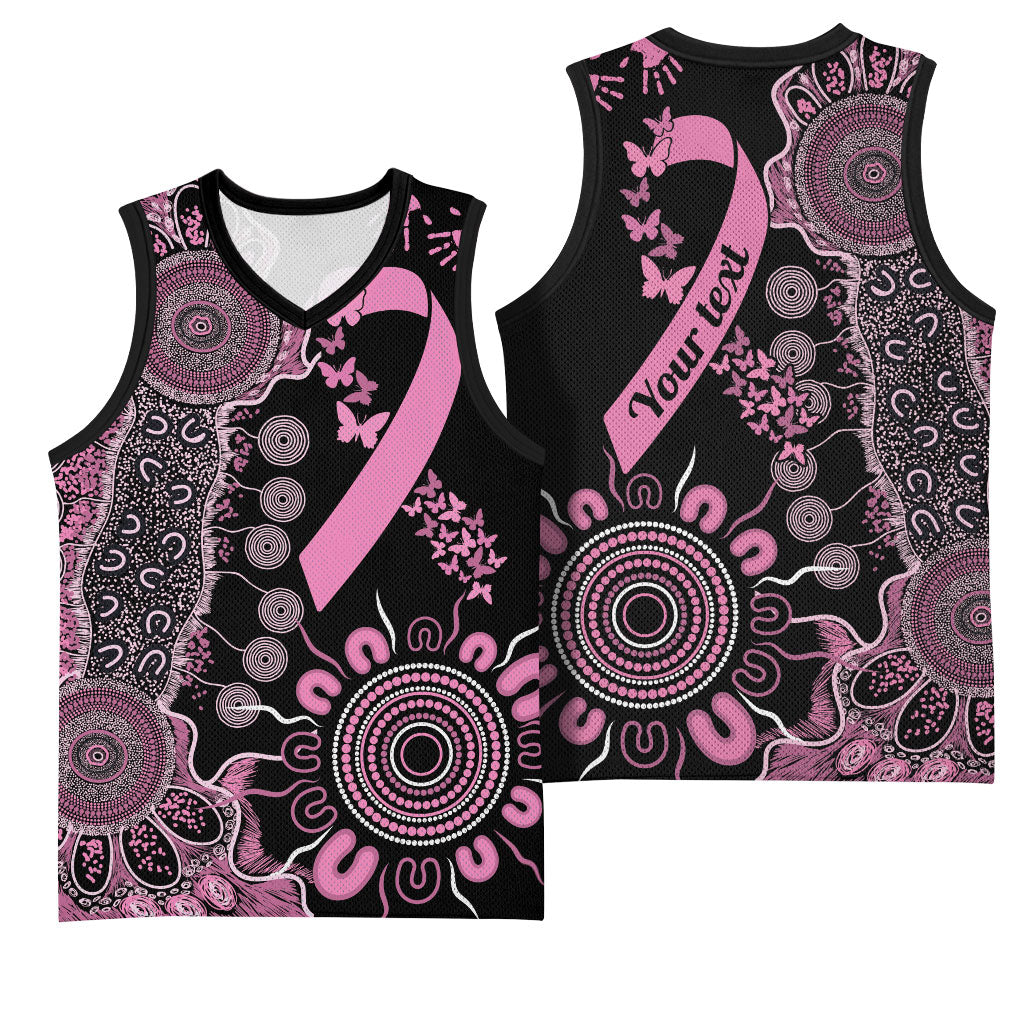 Personalised Aboriginal Pink Ribbons Basketball Jersey Beautiful Butterflies Breast Cancer Support