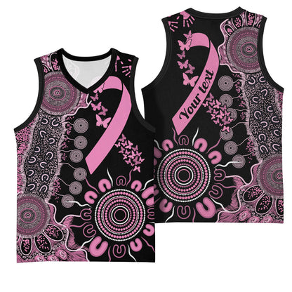 Personalised Aboriginal Pink Ribbons Basketball Jersey Beautiful Butterflies Breast Cancer Support