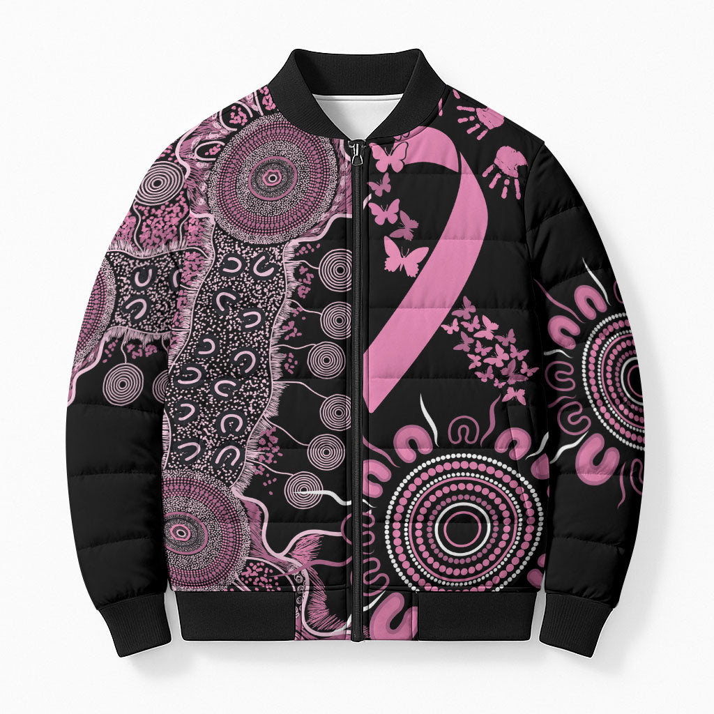 Personalised Aboriginal Pink Ribbons Bomber Puffer Jacket Beautiful Butterflies Breast Cancer Support