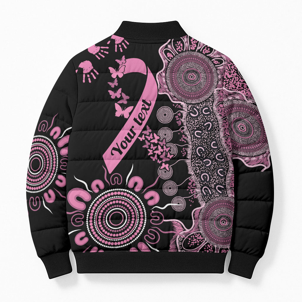 Personalised Aboriginal Pink Ribbons Bomber Puffer Jacket Beautiful Butterflies Breast Cancer Support