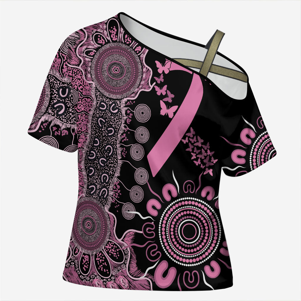 Personalised Aboriginal Pink Ribbons Cross Shoulder Shirt Beautiful Butterflies Breast Cancer Support