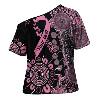Personalised Aboriginal Pink Ribbons Cross Shoulder Shirt Beautiful Butterflies Breast Cancer Support