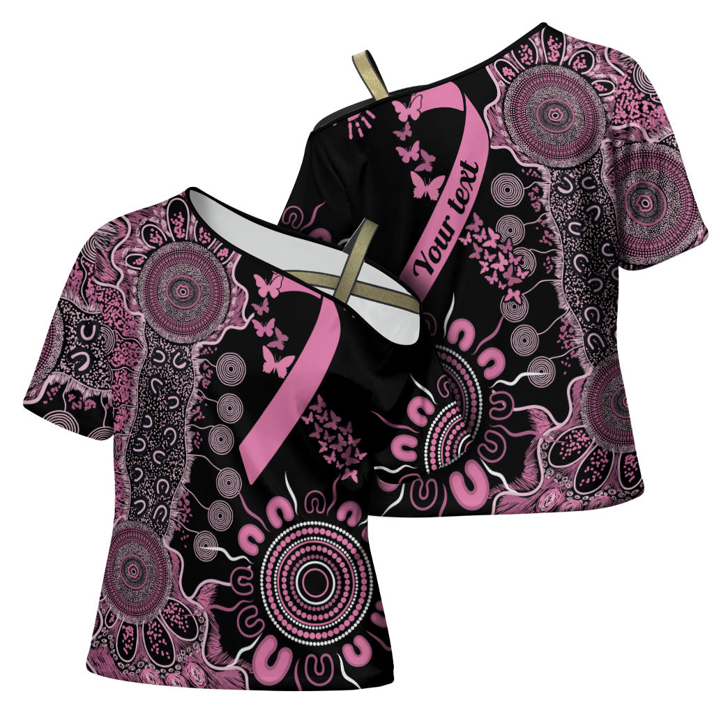 Personalised Aboriginal Pink Ribbons Cross Shoulder Shirt Beautiful Butterflies Breast Cancer Support