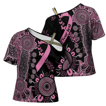 Personalised Aboriginal Pink Ribbons Cross Shoulder Shirt Beautiful Butterflies Breast Cancer Support