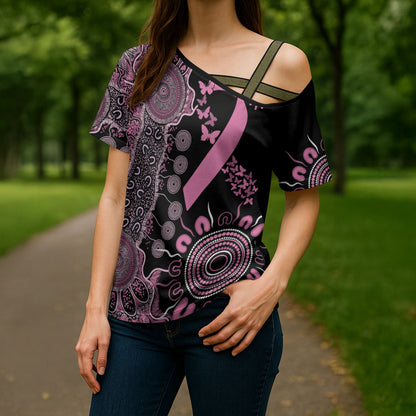 Personalised Aboriginal Pink Ribbons Cross Shoulder Shirt Beautiful Butterflies Breast Cancer Support